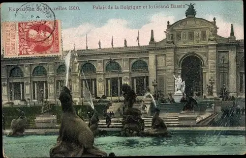 Ak Bruxelles Brüssel, Exposition 1910, Palais de la Belgique et le Grand Bassin