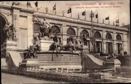 Ak Bruxelles Brüssel, Exposition 1910, Groupe sculptural du Grand Bassin