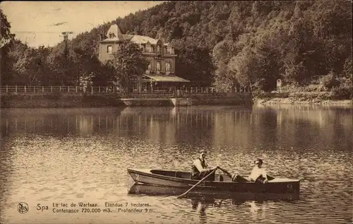 Ak Spa Wallonien Lüttich, Lac de Warfaaz, Hotel du Lac, Ruderboot