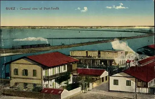 Ak Port Tewfik Suez Ägypten, General View, Suezkanal, Eisenbahn auf dem Bahndamm