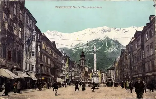 Ak Innsbruck in Tirol, Maria Theresiestraße, Passanten, Geschäfte