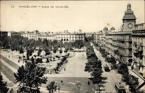 Ak Barcelona Katalonien Spanien, Plaza de Cataluna
