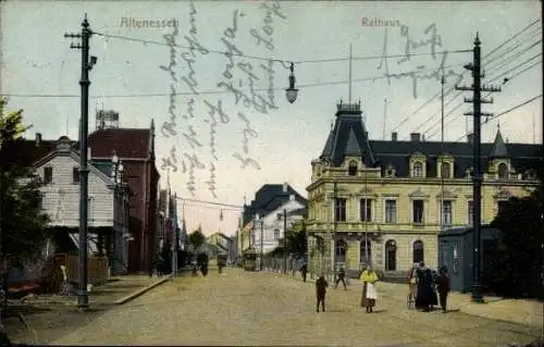 Ak Altenessen Essen im Ruhrgebiet, Straßenpartie mit Rathaus