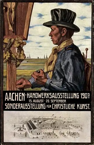 Litho Aachen in Nordrhein Westfalen, Handwerksausstellung 1907, Ausstellung f. Christliche Kunst