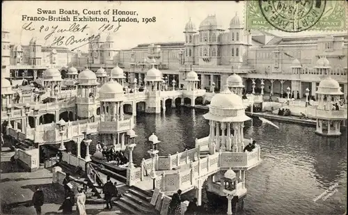 Ak London City England, Franco-British Exhibition 1908, Swan Boats, Court of Honour