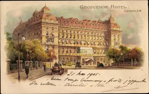 Litho London City England, Grosvenor Hotel