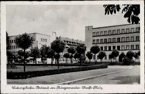 Ak Ludwigshafen am Rhein, Postamt am Bürgermeister Kraft Platz