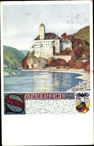 Wappen Künstler Ak Schönbühel Aggsbach in Niederösterreich, Blick zum Schloss
