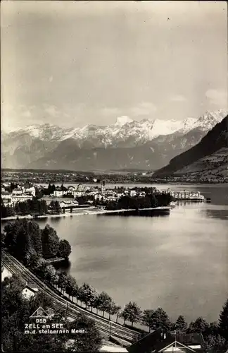 Ak Zell am See in Salzburg, Totalansicht mit dem steinernen Meer