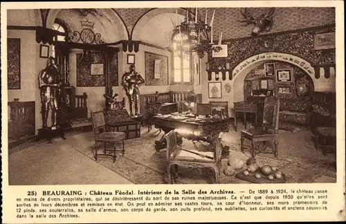 Ak Beauraing Wallonien Namur, Chateau Feodal, Interieur de la Salle des Archives