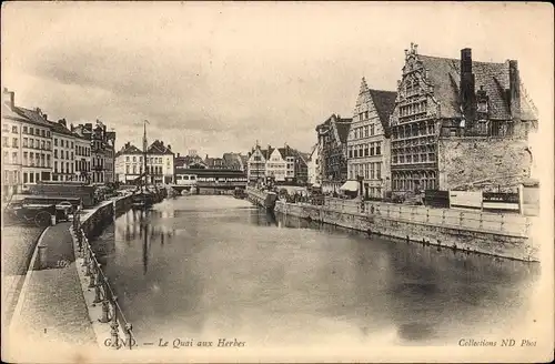 Ak Gand Gent Ostflandern, Le Quai aux Herbes