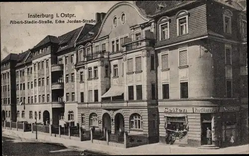 Ak Tschernjachowsk Insterburg Ostpreußen, Albert Stadie Straße, Ecke Jordan Straße, Parfumerie