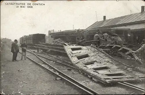 Ak Contich Kontich Flandern Antwerpen, Catastrophe 21 Mai 1908, Eisenbahnunglück