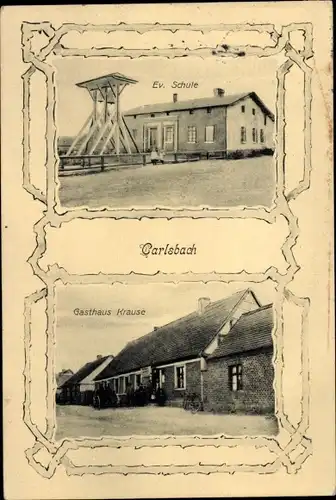 Ak Kwasków Carlsbach Karlsbach Pommern, Gasthaus Krause, evangelische Schule