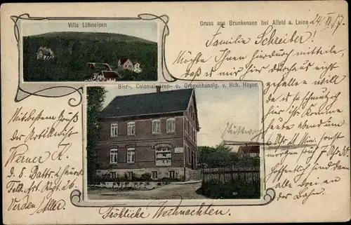 Ak Brunkensen Alfeld an der Leine, Villa Löhneisen, Kolonialwarenhandlung