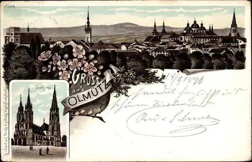 Litho Olomouc Olmütz Stadt, Domkirche, Totalansicht der Ortschaft