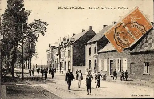 Ak Blanc Misseron Quiévrechain Nord, La Route Nationale au Postillon