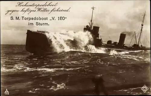 Ak Deutsches Kriegsschiff, Hochsee Torpedoboot V 180 bei bewegter See