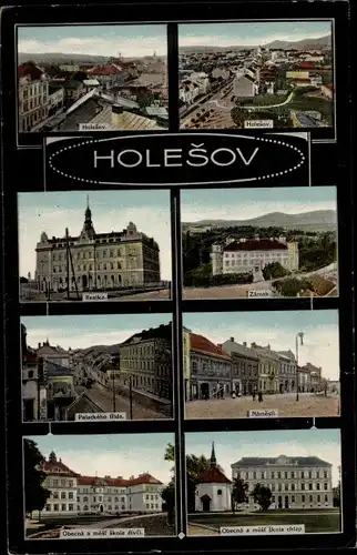 Ak Holešov Holleschau Reg. Zlin, Realka, Zamek, Palackeho trida, Namesti