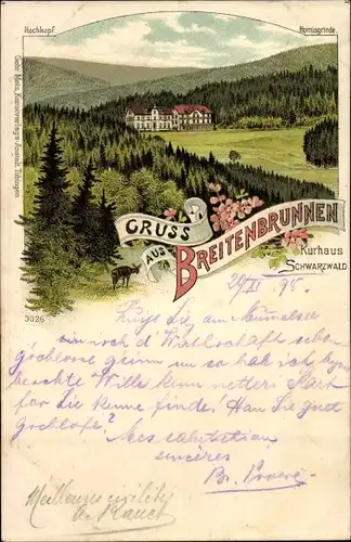 Litho Sasbachwalden im Schwarzwald, Breitenbrunnen, Kurhaus, Hochkopf, Hornisgrinde