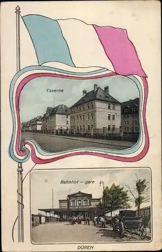 Passepartout Ak Düren im Rheinland, Französische Kaserne, Bahnhof