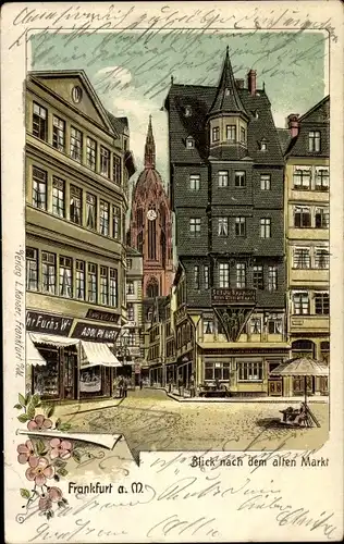 Litho Frankfurt am Main, Blick nach dem alten Markt