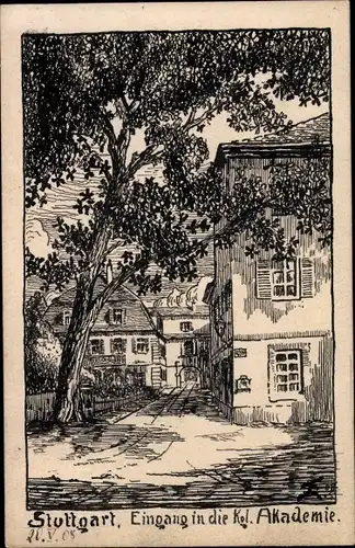 Künstler Ak Stuttgart in Baden Württemberg, Eingan in die Kgl. Akademie