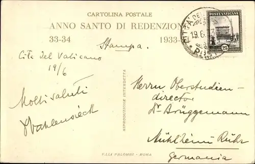 Künstler Ak Roma Rom Lazio, Anno Santo 1933-1934, Redenzione, Papst Pius X.