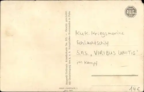 Ak Österreichisches Kriegsschiff, SMS Viribus Unitis, Schlachtschiff