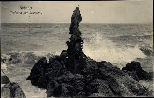 Ak Opatija Abbazia Kroatien, Madonna mit Brandung, Plastik
