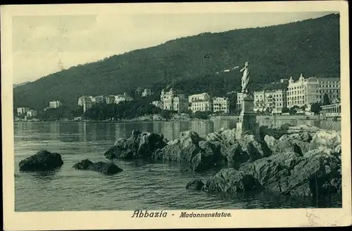 Ak Opatija Abbazia Kroatien, Madonnenstatue, Blick auf den Ort