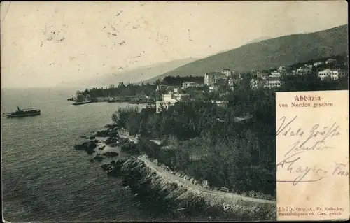 Ak Opatija Abbazia Kroatien, Stadtansicht von Norden aus gesehen