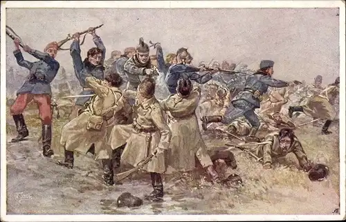 Künstler Ak Aus dem goldenen Buche der Armee, KuK Dragoner Regt. Erzh. Albrecht im Kampf, I WK