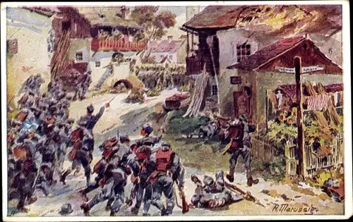 Künstler Ak Marussig, Aus dem goldenen Buche der Armee, Sturmangriff, 27. Inf Regt