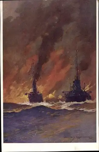 Künstler Ak Heusser, Harry, Österreichische Kriegsschiffe, Schlachtschiffe in der Adria, I WK