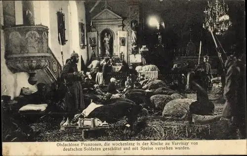 Ak Varvinay Meurthe et Moselle, Obdachlose Franzosen, versorgt durch deutsche Soldaten, I WK