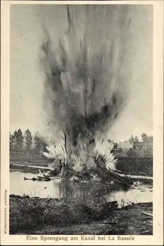 Ak La Bassée Nord, Eine Sprengung am Kanal, I WK