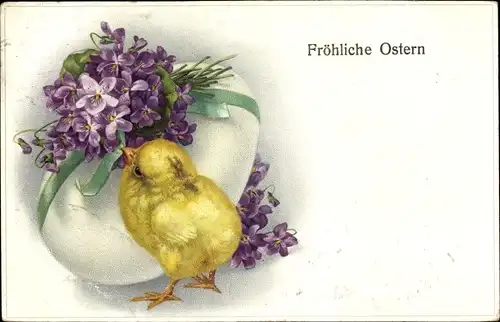 Ak Glückwunsch Ostern, Küken, Osterei, Veilchen