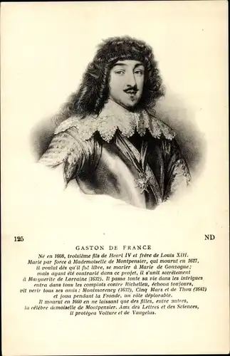 Ak Gaston de France, Portrait