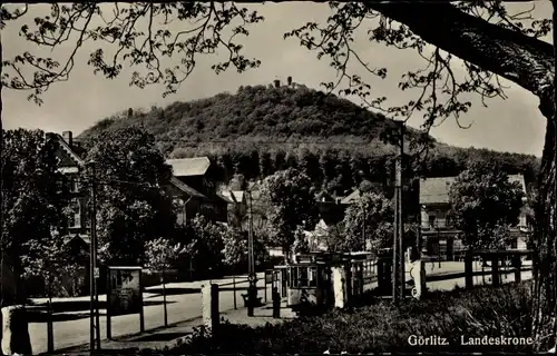 Ak Görlitz in der Lausitz, Landeskrone, Straßenbahn