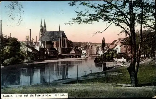 Ak Görlitz in der Lausitz, Peterskirche mit Neiße