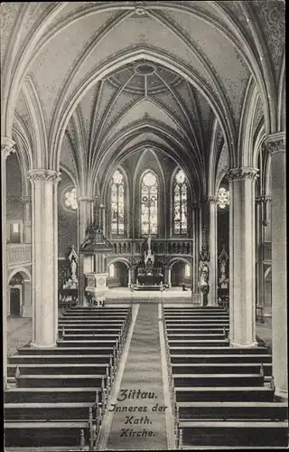 Ak Zittau in Sachsen, Inneres der kath. Kirche, Altar, Kanzel