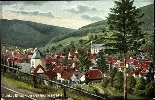 Ak Ruhla in Thüringen, Totalansicht, Wiro 1505, Blick von der Gottesgabe