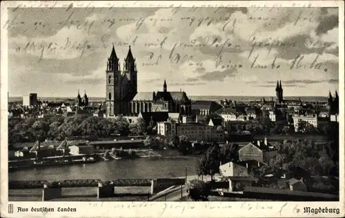 Ak Magdeburg an der Elbe, Blick vom Ausstellungsturm auf die Stadt und Letzlinger Heide