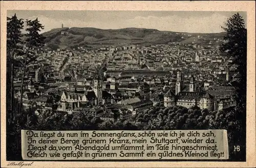 Ak Stuttgart in Württemberg, Panorama, Gedicht