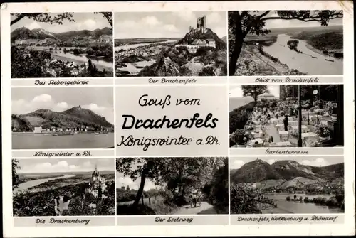Ak Königswinter am Rhein, Drachenfels, Drachenburg, Gartenterrasse, Wolkenburg, Rhöndorf