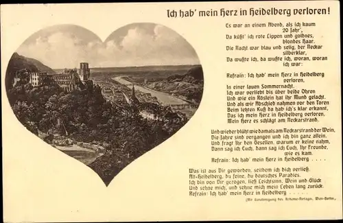 Ak Heidelberg am Neckar, Panorama, Ich hab' mein Herz in Heidelberg verloren, Gedicht