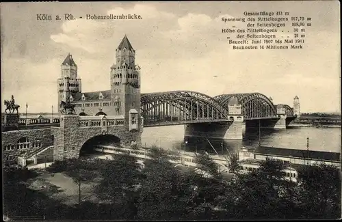 Ak Köln am Rhein, Hohenzollernbrücke