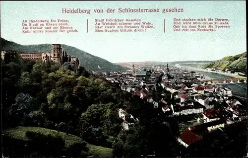 Ak Heidelberg am Neckar, Gesamtansicht von der Schlossterrasse aus