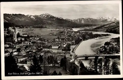 Ak Bad Tölz in Oberbayern, Isar mit Juifen, Brücke, Panorama